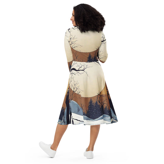 All-over print long sleeve midi dress - WhatUWant2Buy