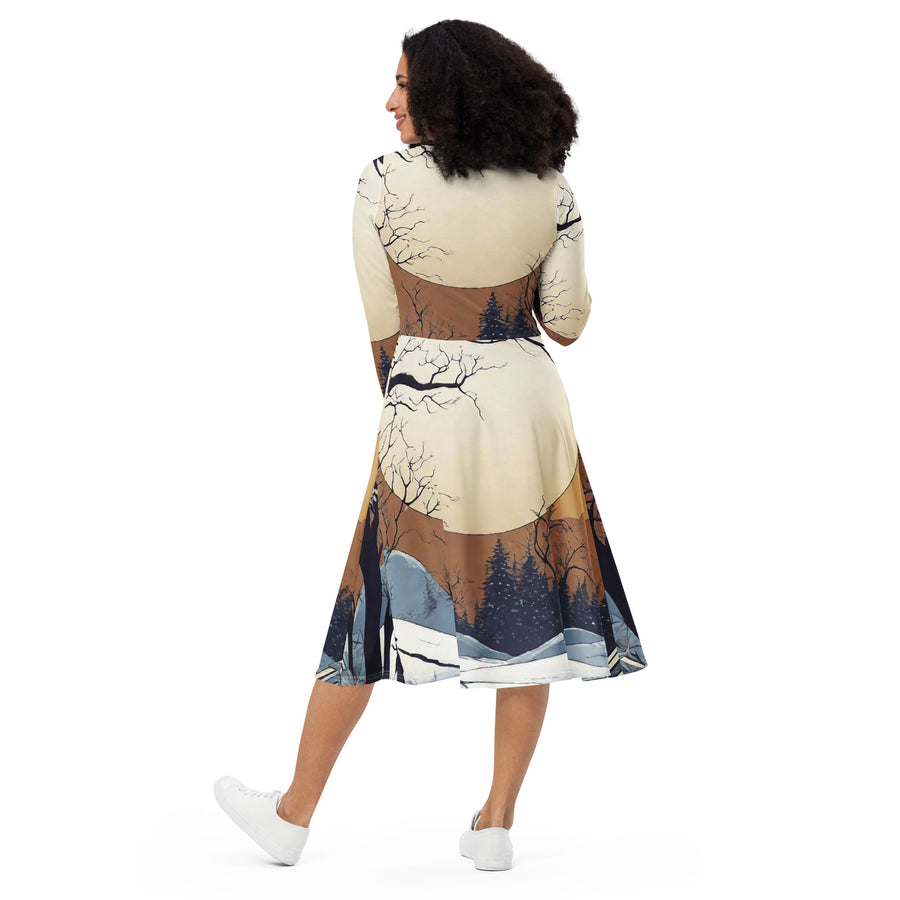 All-over print long sleeve midi dress - WhatUWant2Buy