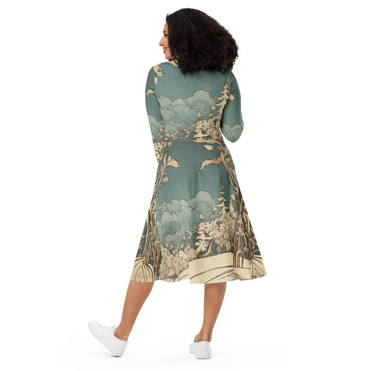 All-over print long sleeve midi dress - WhatUWant2Buy