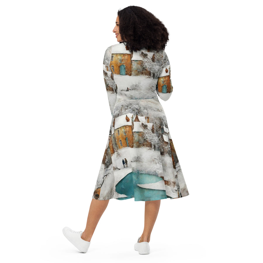 All-over print long sleeve midi dress - WhatUWant2Buy