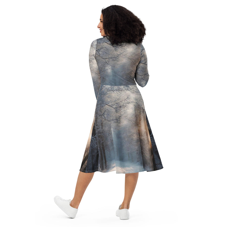 All-over print long sleeve midi dress - WhatUWant2Buy