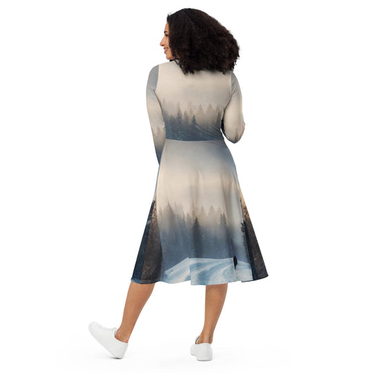 All-over print long sleeve midi dress - WhatUWant2Buy