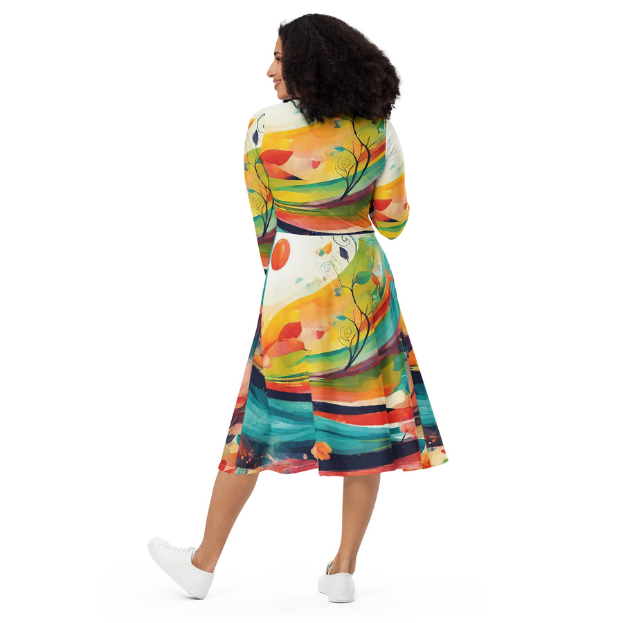 All-over print long sleeve midi dress - WhatUWant2Buy
