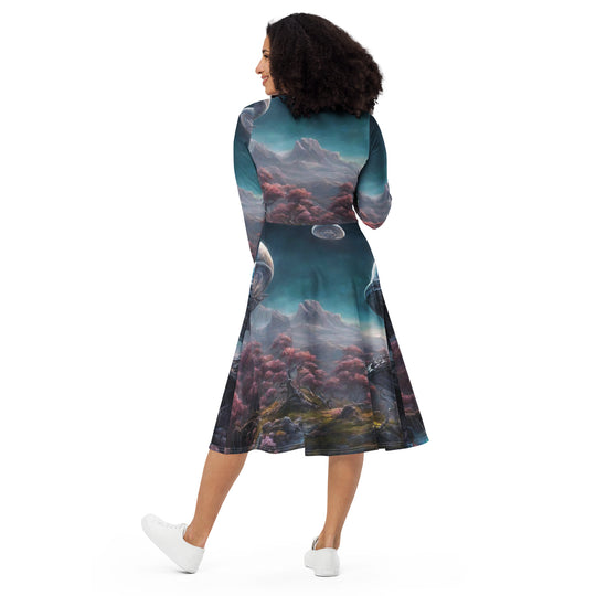 All-over print long sleeve midi dress - WhatUWant2Buy