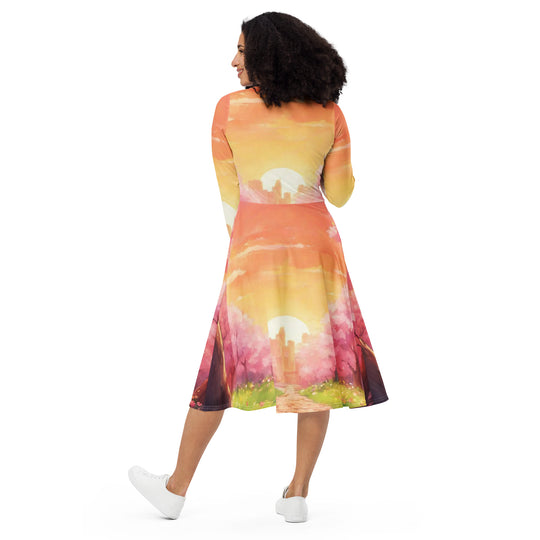 All-over print long sleeve midi dress - WhatUWant2Buy