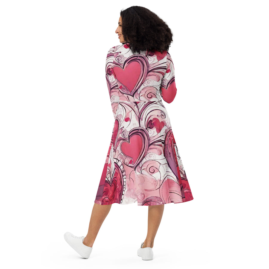 All-over print long sleeve midi dress - WhatUWant2Buy