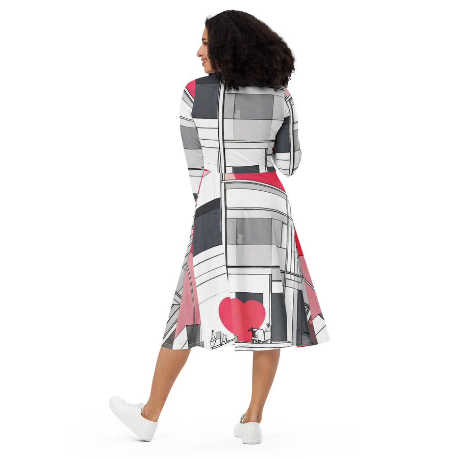All-over print long sleeve midi dress - WhatUWant2Buy