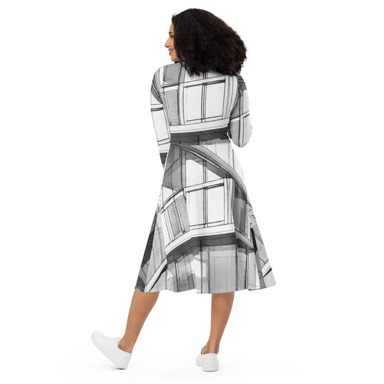 All-over print long sleeve midi dress - WhatUWant2Buy