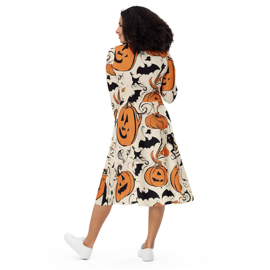 All-over print long sleeve midi dress - WhatUWant2Buy