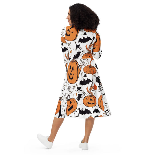 All-over print long sleeve midi dress - WhatUWant2Buy