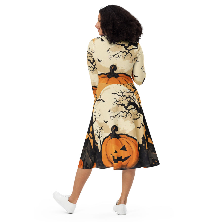 All-over print long sleeve midi dress - WhatUWant2Buy