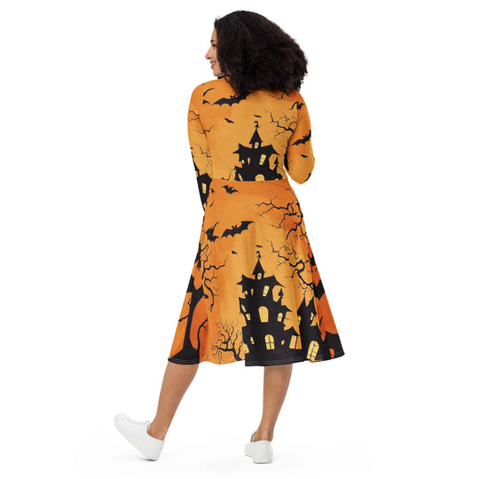 All-over print long sleeve midi dress - WhatUWant2Buy
