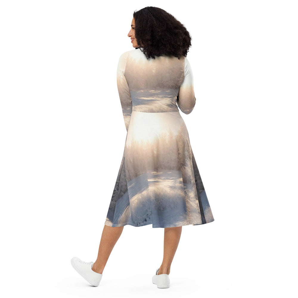 All-over print long sleeve midi dress - WhatUWant2Buy