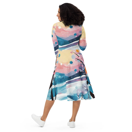 All-over print long sleeve midi dress - WhatUWant2Buy