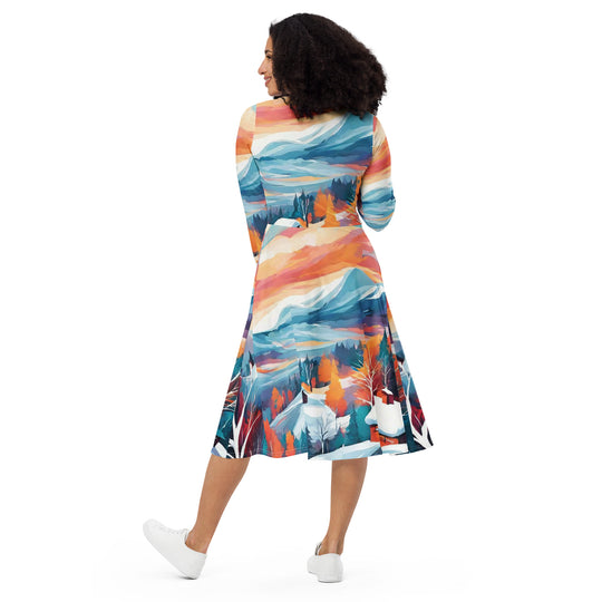All-over print long sleeve midi dress - WhatUWant2Buy