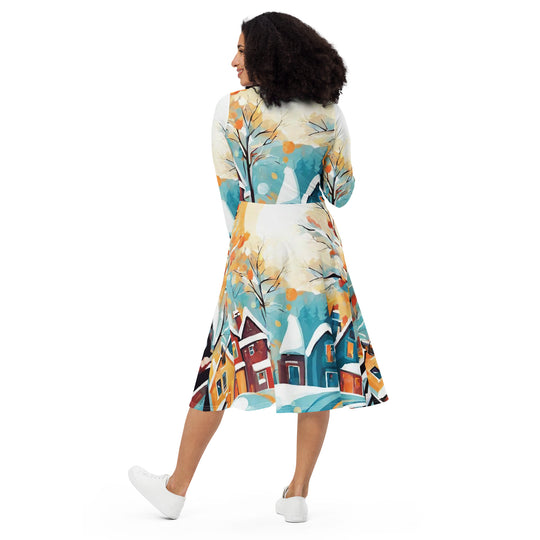 All-over print long sleeve midi dress - WhatUWant2Buy