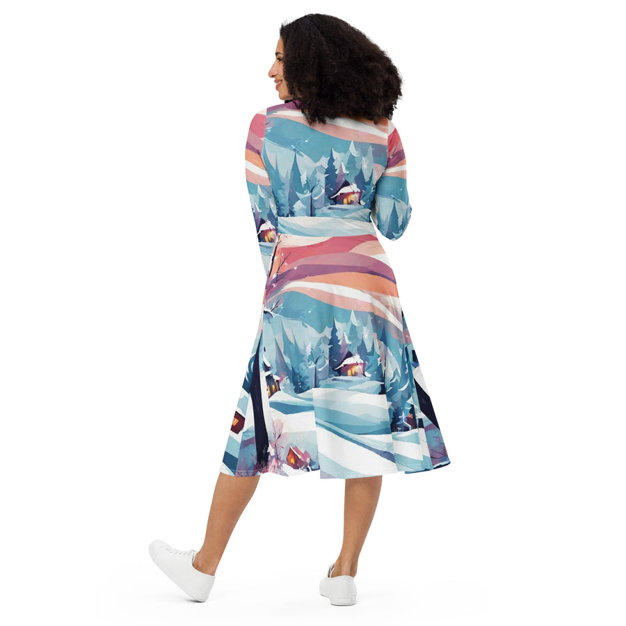 All-over print long sleeve midi dress - WhatUWant2Buy
