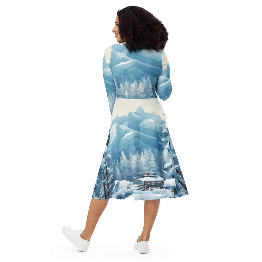 All-over print long sleeve midi dress - WhatUWant2Buy