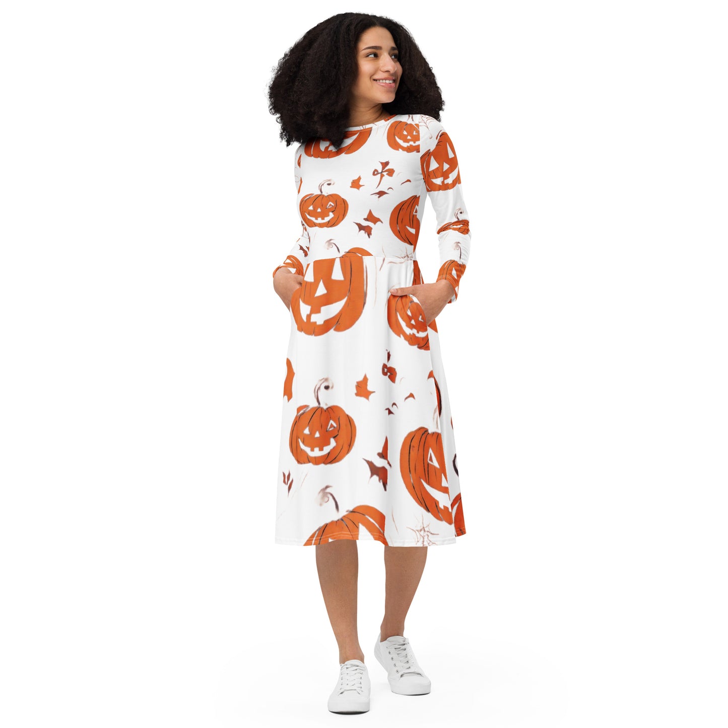 All-over print long sleeve midi dress