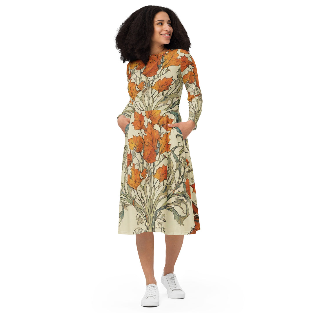 All-over print long sleeve midi dress - WhatUWant2Buy