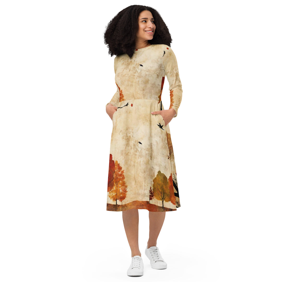 All-over print long sleeve midi dress - WhatUWant2Buy