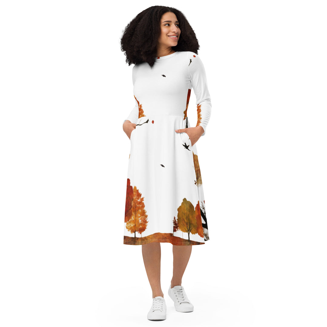 All-over print long sleeve midi dress - WhatUWant2Buy