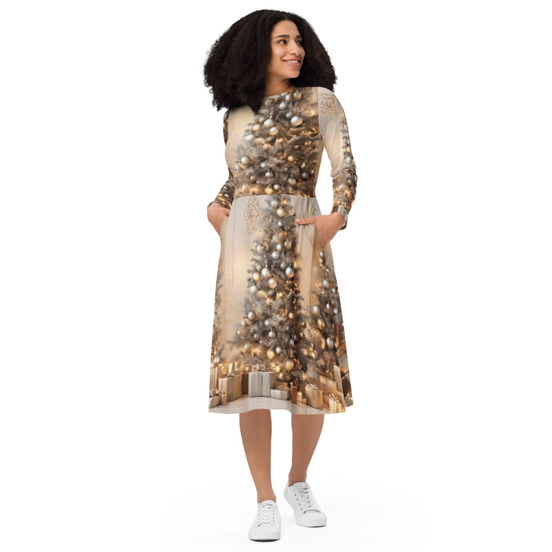 All-over print long sleeve midi dress - WhatUWant2Buy