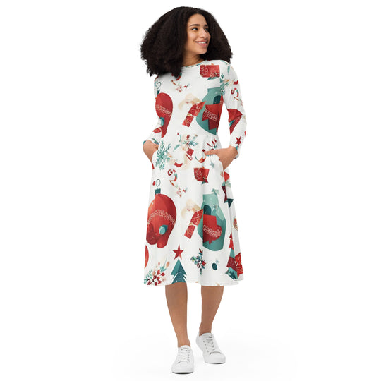 All-over print long sleeve midi dress - WhatUWant2Buy