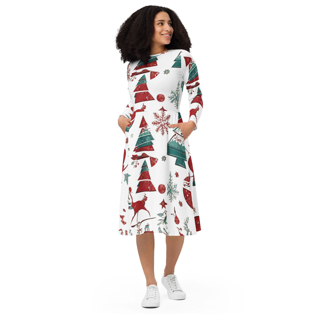 All-over print long sleeve midi dress - WhatUWant2Buy
