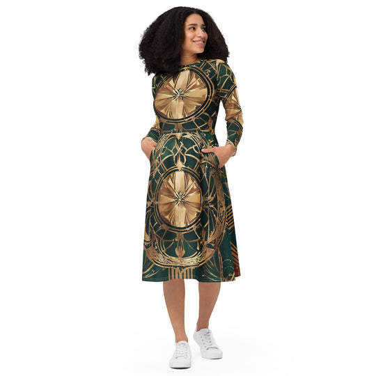 All-over print long sleeve midi dress - WhatUWant2Buy