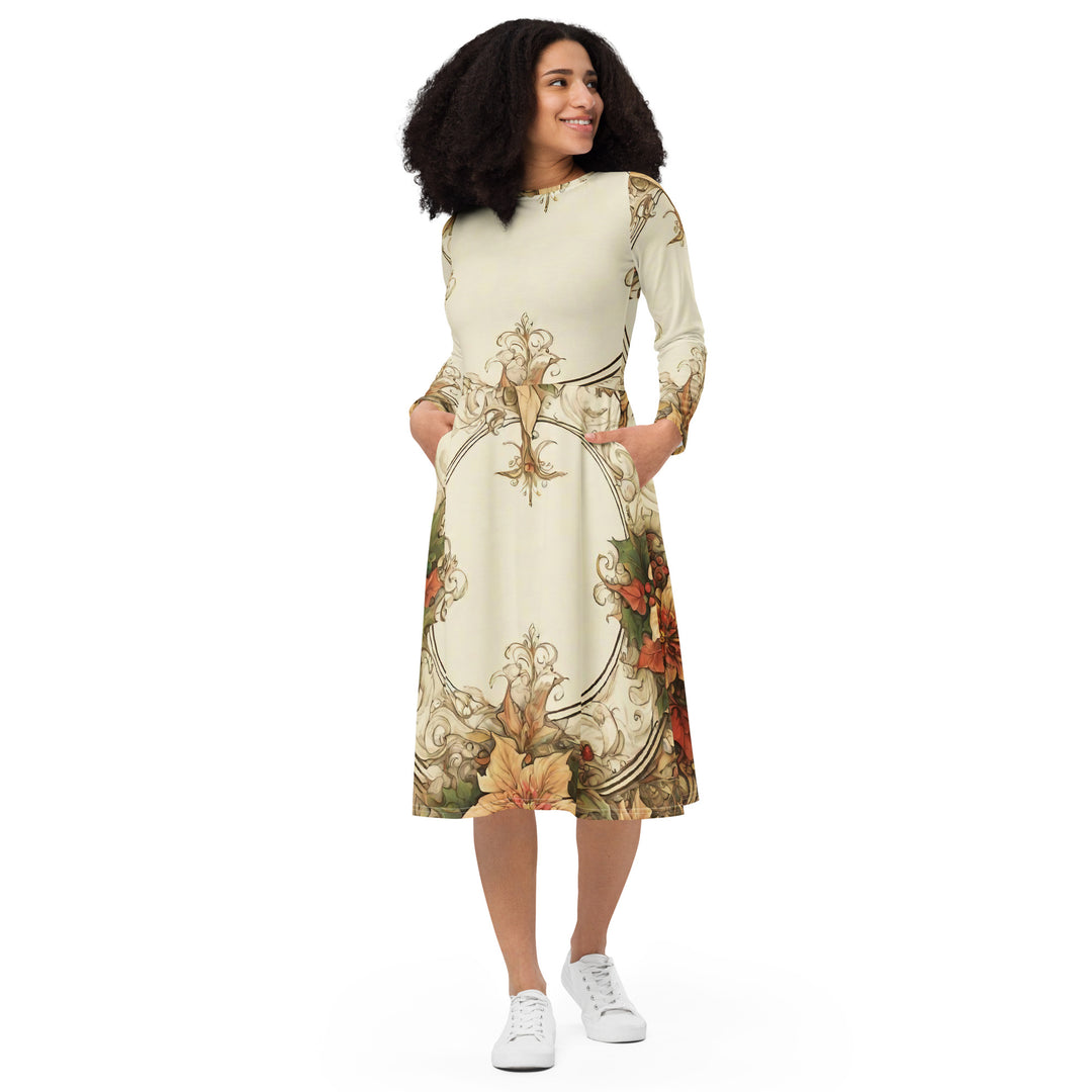 All-over print long sleeve midi dress - WhatUWant2Buy