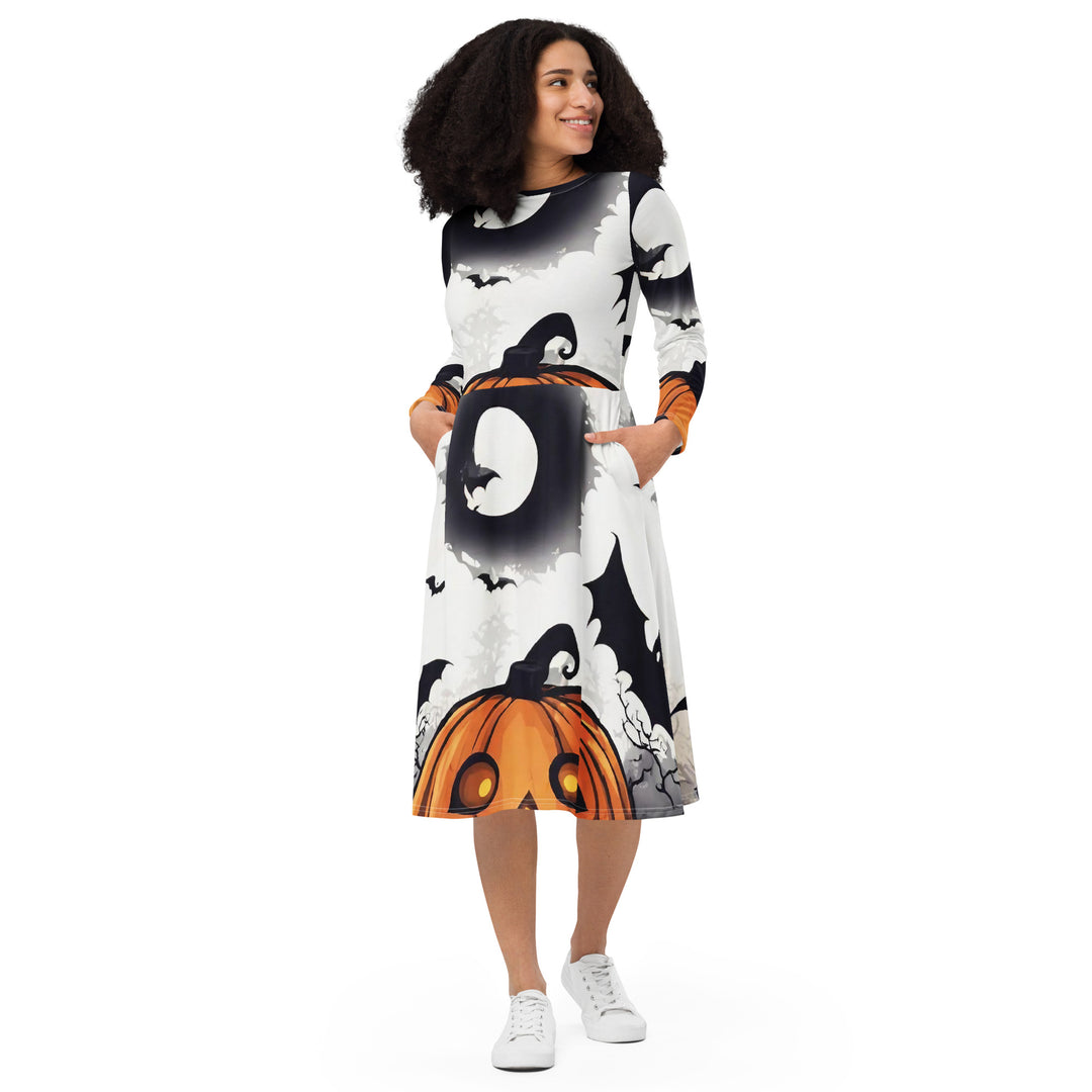 All-over print long sleeve midi dress - WhatUWant2Buy