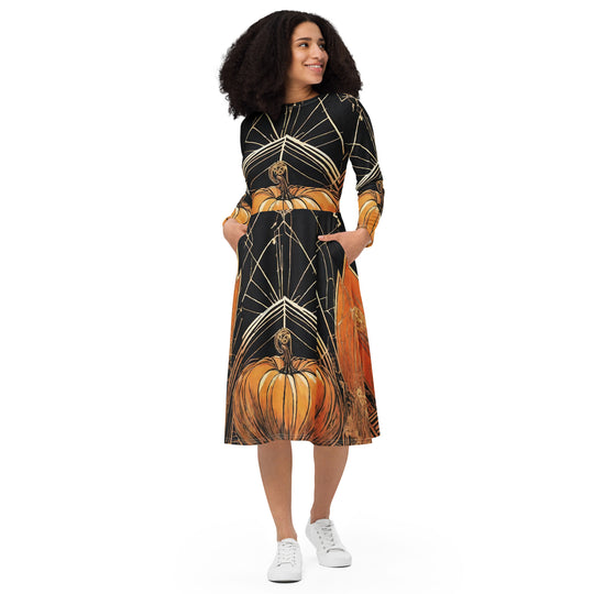 All-over print long sleeve midi dress - WhatUWant2Buy