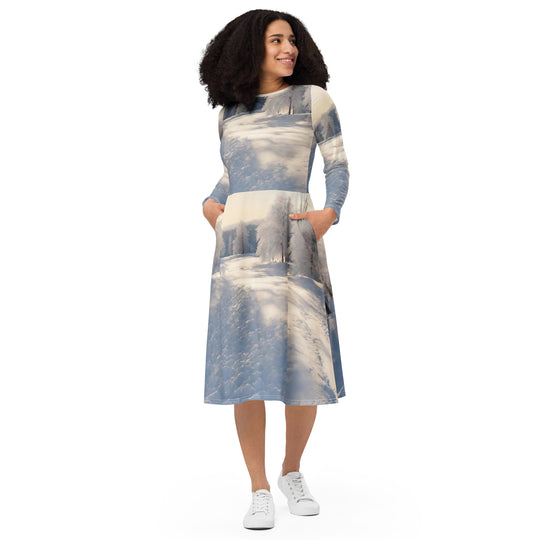 All-over print long sleeve midi dress - WhatUWant2Buy