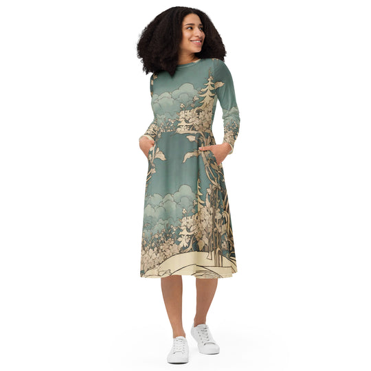 All-over print long sleeve midi dress - WhatUWant2Buy