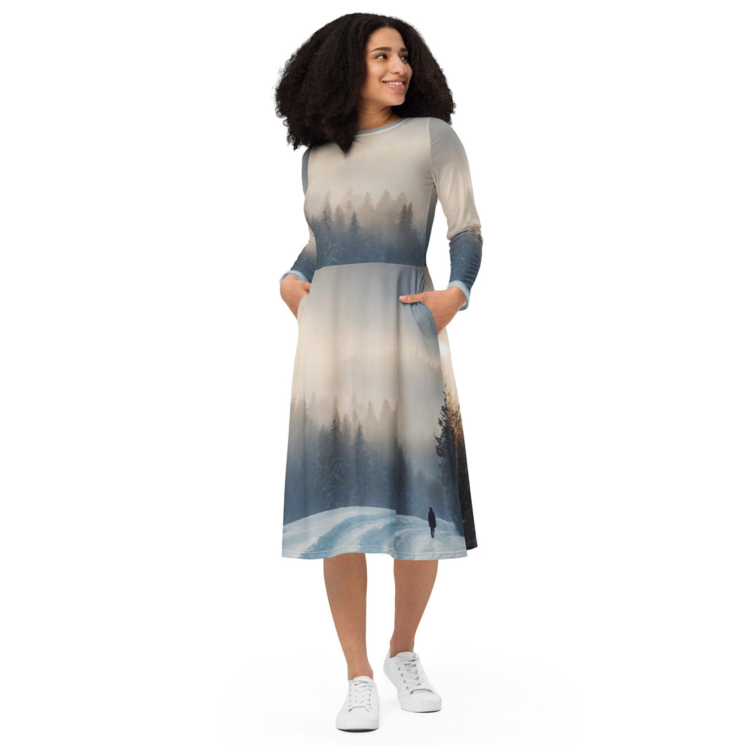 All-over print long sleeve midi dress - WhatUWant2Buy