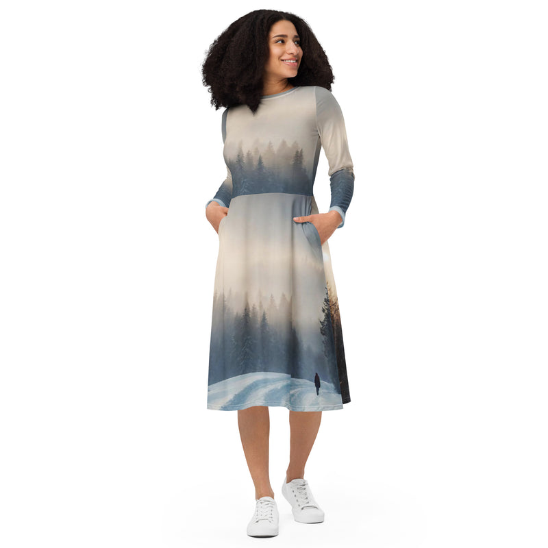 All-over print long sleeve midi dress - WhatUWant2Buy