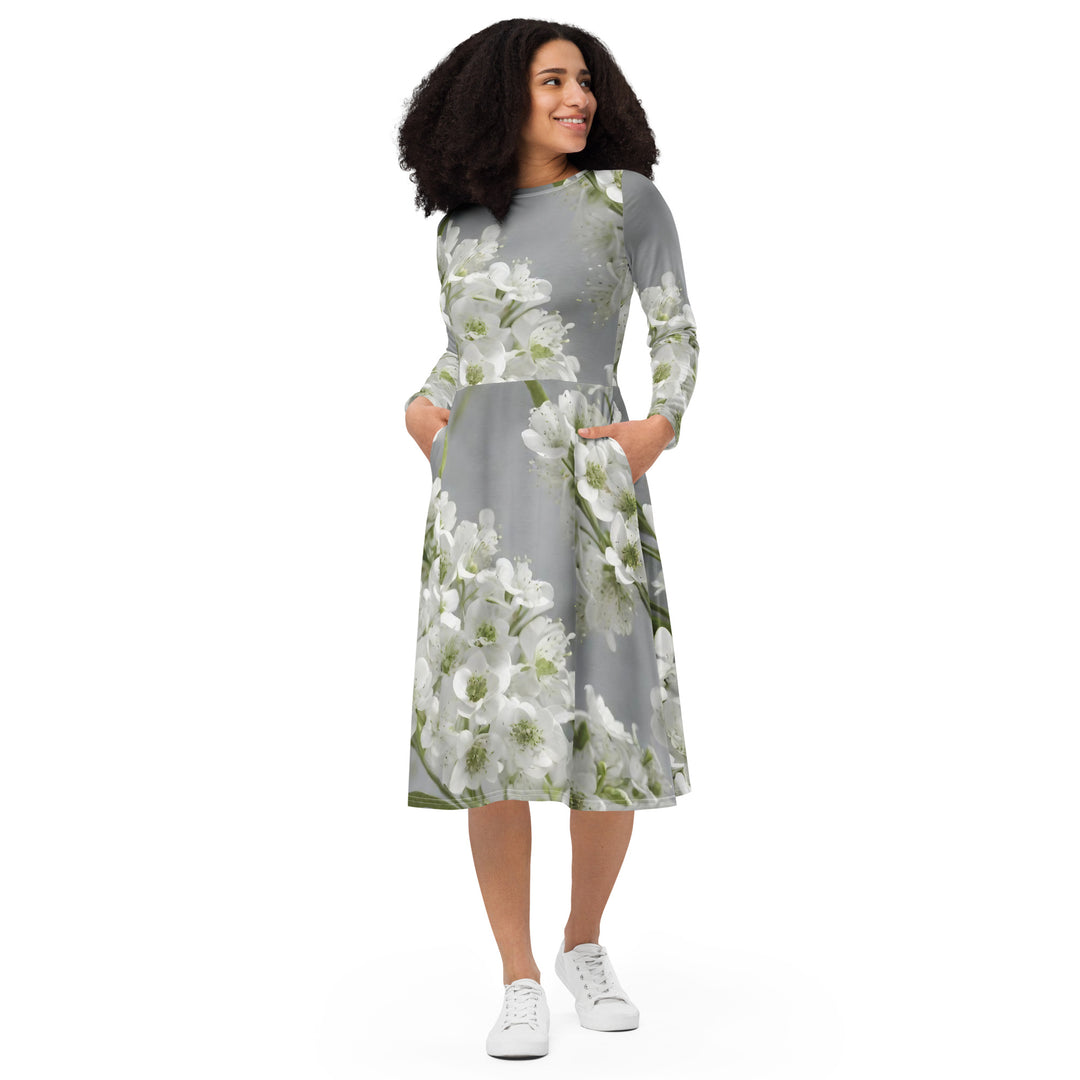 All-over print long sleeve midi dress - WhatUWant2Buy