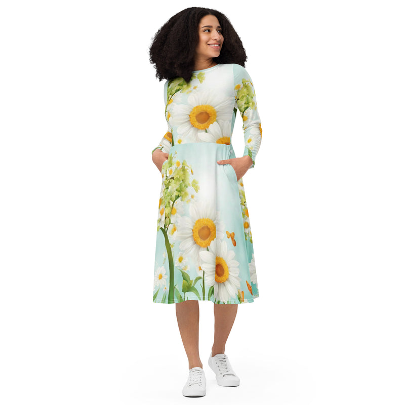 All-over print long sleeve midi dress - WhatUWant2Buy