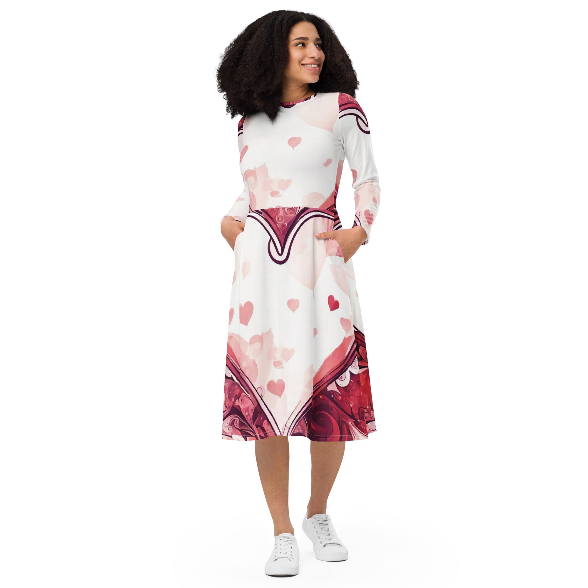 All-over print long sleeve midi dress - WhatUWant2Buy