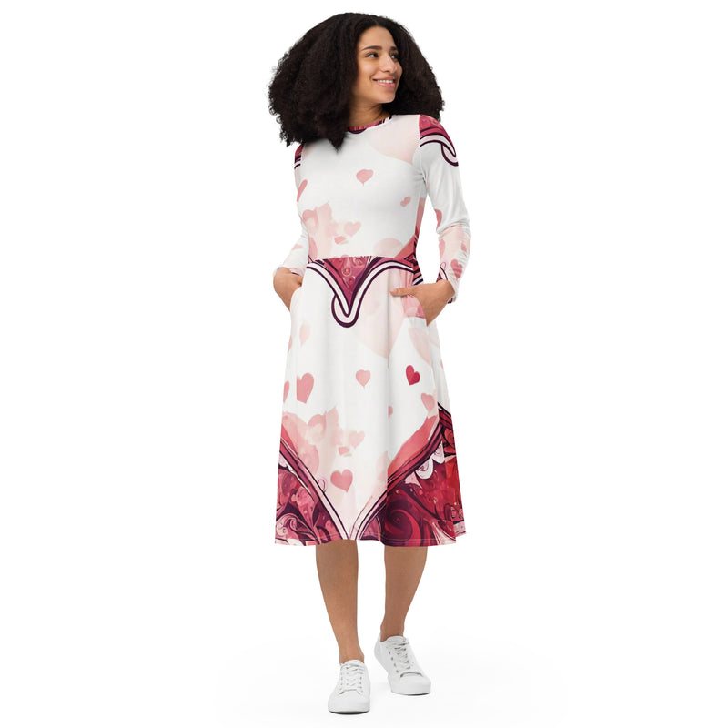 All-over print long sleeve midi dress - WhatUWant2Buy