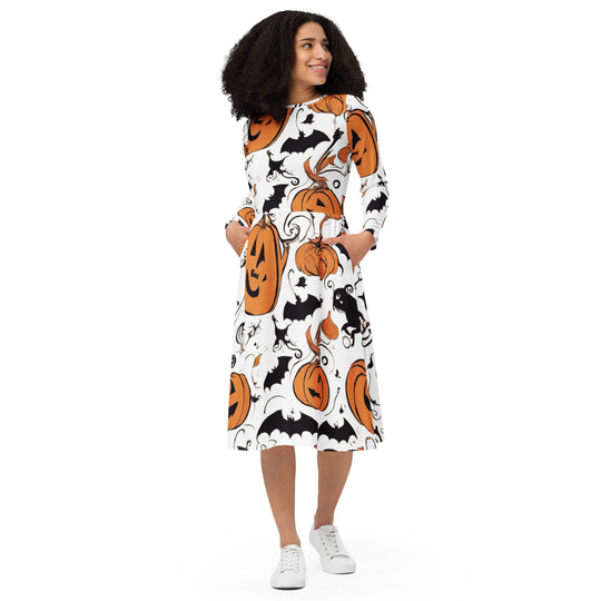 All-over print long sleeve midi dress - WhatUWant2Buy