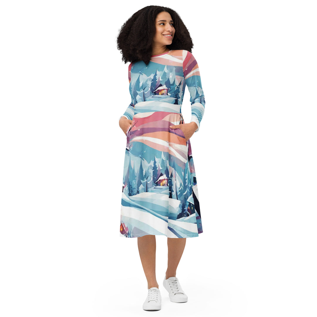 All-over print long sleeve midi dress - WhatUWant2Buy