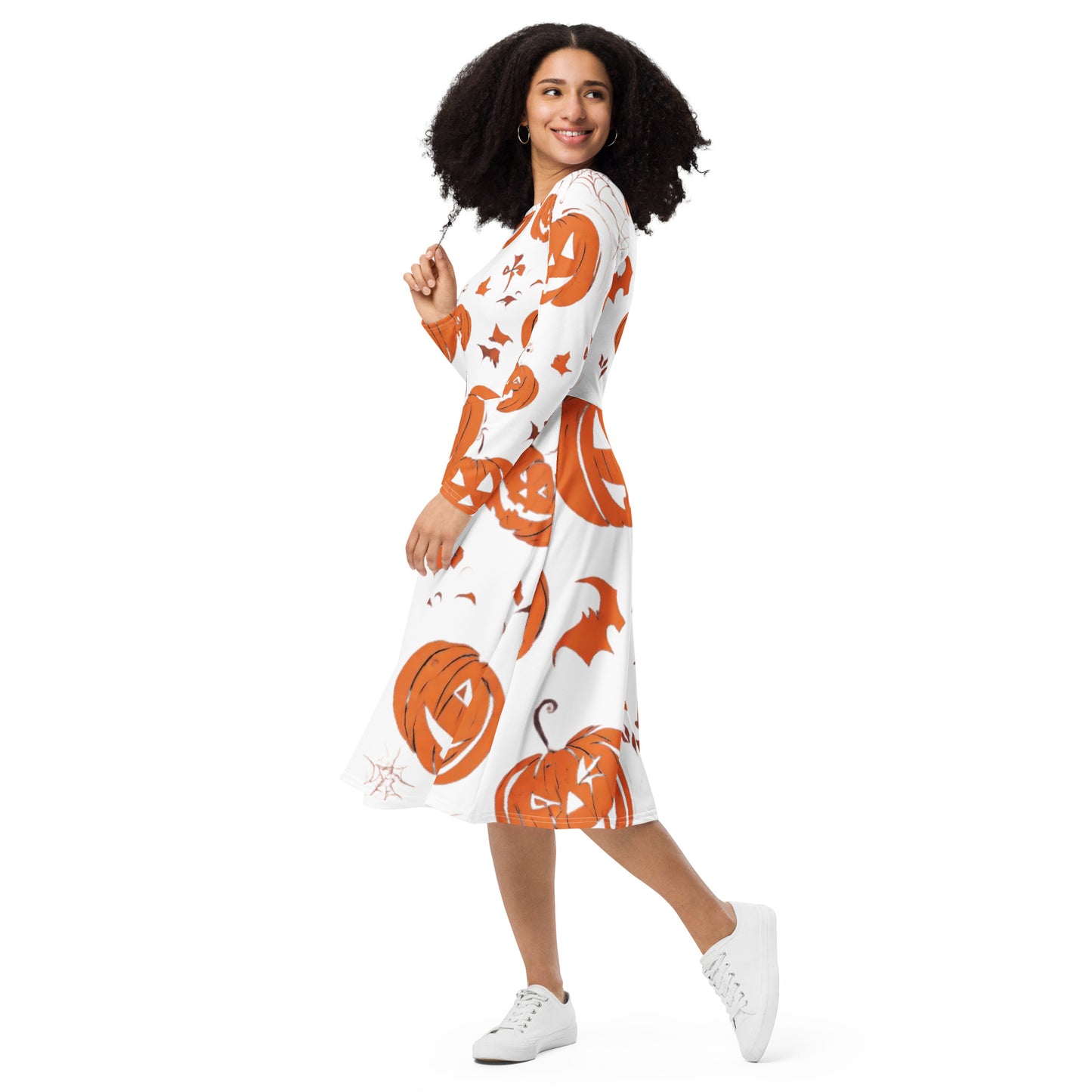 All-over print long sleeve midi dress