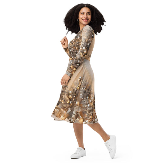 All-over print long sleeve midi dress - WhatUWant2Buy