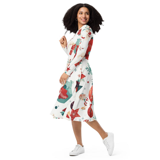 All-over print long sleeve midi dress - WhatUWant2Buy