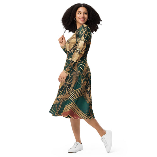 All-over print long sleeve midi dress - WhatUWant2Buy