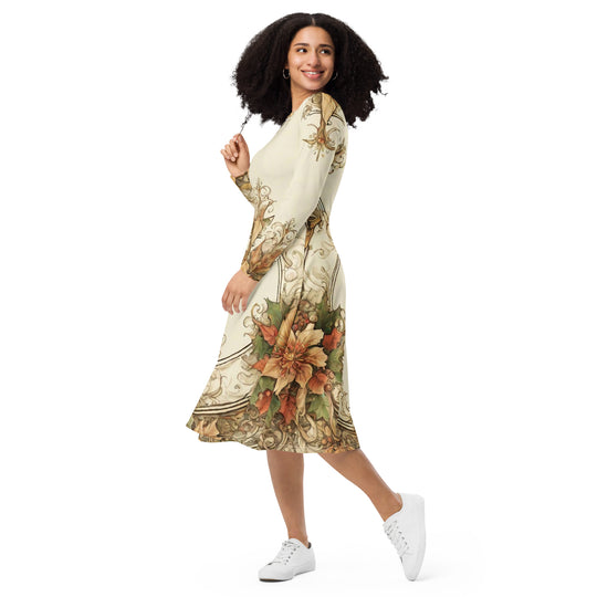 All-over print long sleeve midi dress - WhatUWant2Buy