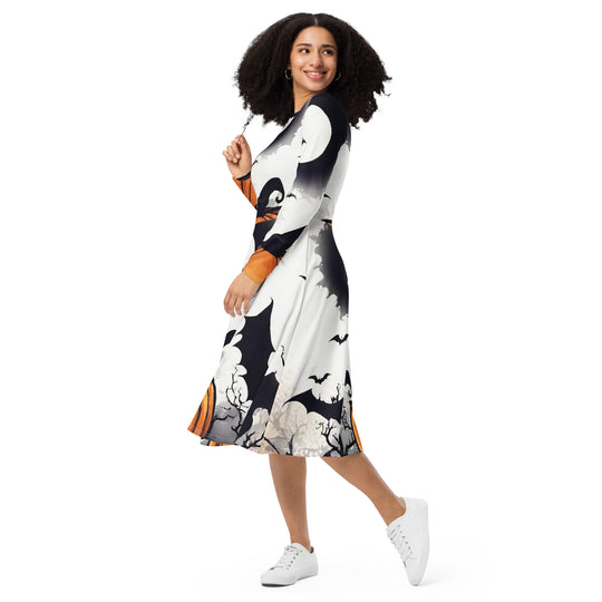 All-over print long sleeve midi dress - WhatUWant2Buy