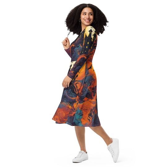 All-over print long sleeve midi dress - WhatUWant2Buy